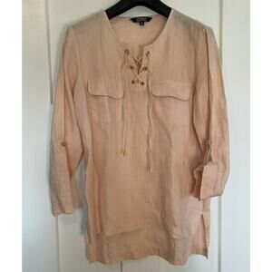 Ellen Tracy Company 100% Linen Lace-Up Blouse Top Women’s Size SMALL Champagne